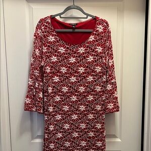 Chic Red Floral Long Sleeve Dress